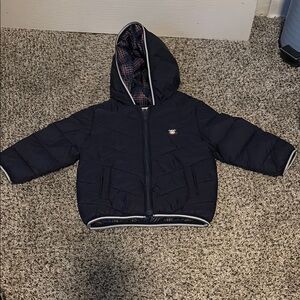 Mayoral Dark Blue Hooded Jacket with Plaid Lining